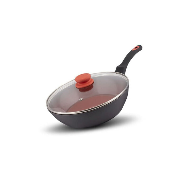 Lamart LT1203 Terracota Wok με Καπάκι από Αλουμίνιο με Αντικολλητική Επίστρωση 28cm